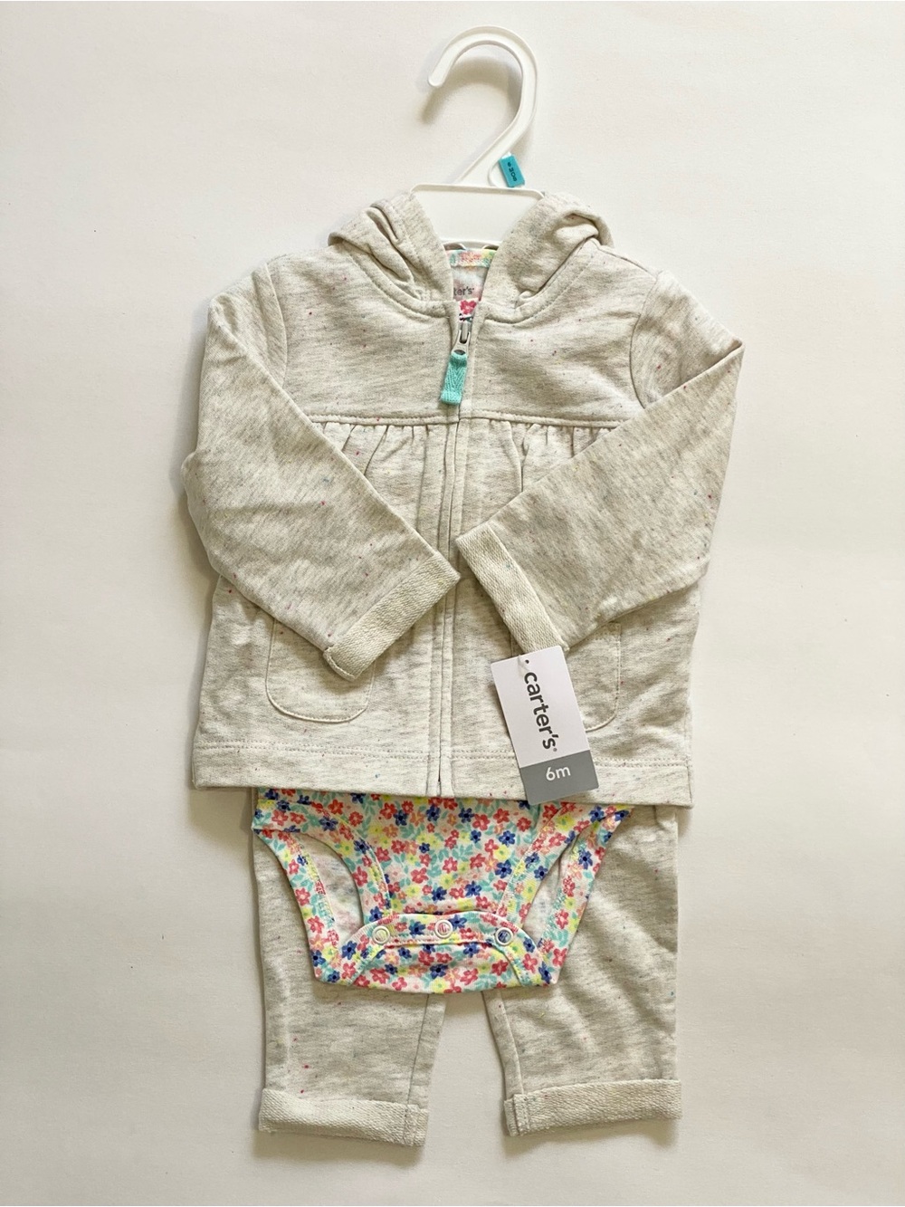 Carter's Cream Hooded Jacket & Floral Bodysuit Set